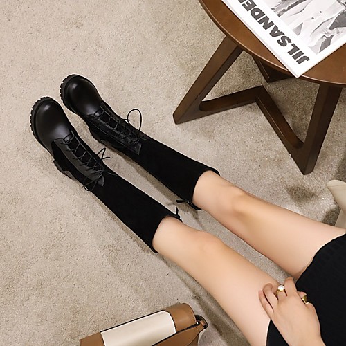 

Women's Boots Flat Heel Round Toe Daily PU Solid Colored Leopard Leopard Black / Mid-Calf Boots