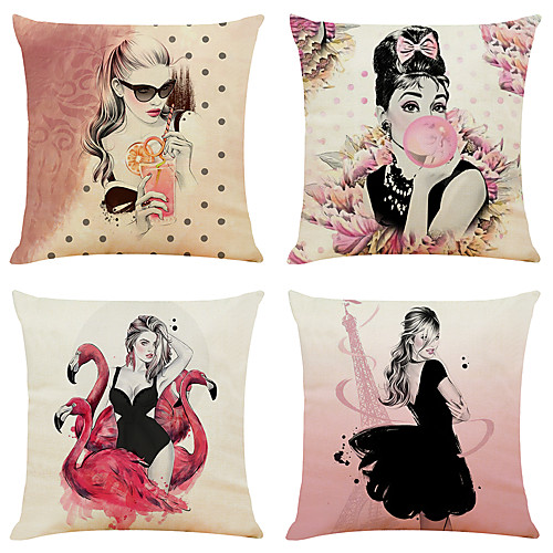 

Cushion Cover 4PC Faux Linen Soft Decorative Square Throw Pillow Cover Cushion Case Pillowcase for Sofa Bedroom 45 x 45 cm (18 x 18 Inch) Superior Quality Mashine Washable
