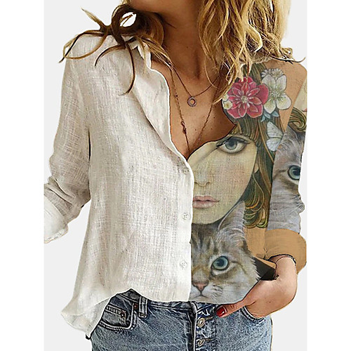 

Women's Blouse Shirt Floral Long Sleeve Print Shirt Collar Basic Tops White