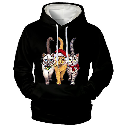 

Men's Pullover Hoodie Sweatshirt Cat Graphic 3D Front Pocket Hooded Christmas Daily 3D Print 3D Print Christmas Hoodies Sweatshirts Long Sleeve Black