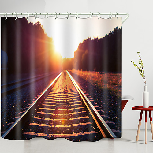 

Sunset Railroad Tracks Digital Printing Shower Curtain Shower Curtains Hooks Modern Polyester New Design