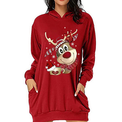 

Women's Sheath Dress Short Mini Dress White Black Red Long Sleeve Print Print Fall Hooded Elegant Christmas 2021 S M L XL XXL 3XL