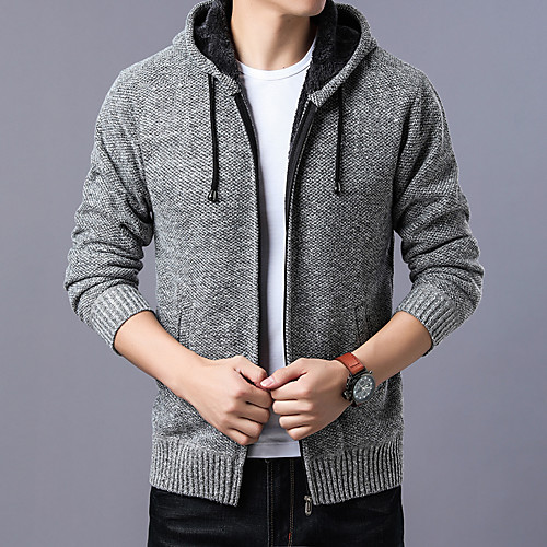 

Men's Ethnic Style Zipper Front Knitted Braided Camouflage Color Block Geometric Cardigan Long Sleeve Sweater Cardigans Hooded Winter Blue Wine Dark Gray