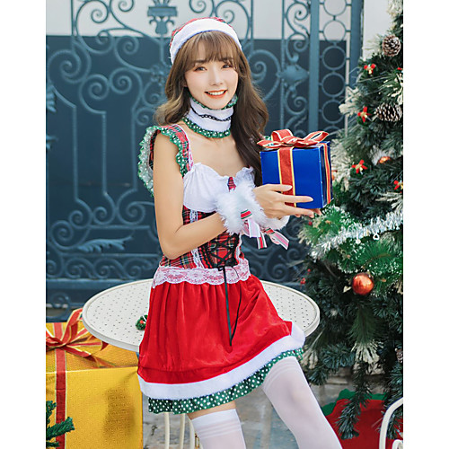 

Santa Suit Costume Adults' Women's Christmas Christmas Festival Christmas Halloween Festival / Holiday Polyester Velour Red Women's Easy Carnival Costumes Solid Color / Top / Pants / Gloves / Mask