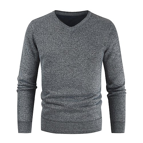 

Men's Knitted Solid Color Pullover Long Sleeve Sweater Cardigans V Neck Fall Winter Black Light gray Dark Gray