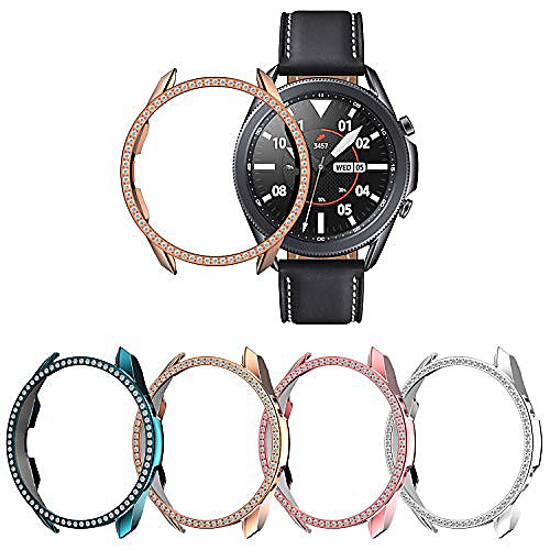 

case compatible with samsung galaxy watch 3 41mm cover, 4 packs bling diamonds rhinestones protector hard pc bumper frame (indigorose goldpinksilver, 41mm)