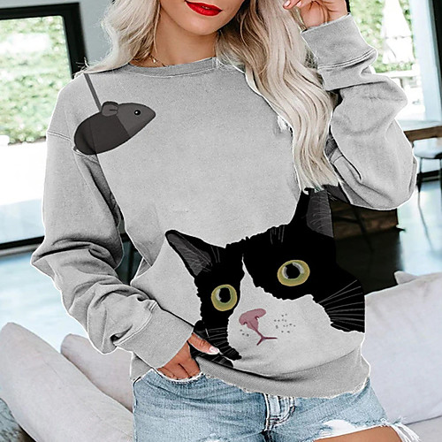 

Women's Pullover Sweatshirt Graphic Animal Daily Casual Hoodies Sweatshirts Loose Gray