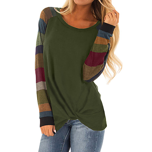 

Women's T shirt Striped Long Sleeve Print Round Neck Tops Basic Basic Top Black Blue Green