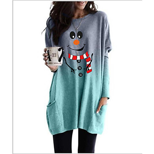 

Women's Christmas T shirt Color Gradient Graphic Prints Long Sleeve Patchwork Print Round Neck Tops Christmas Basic Top Blue Purple Orange