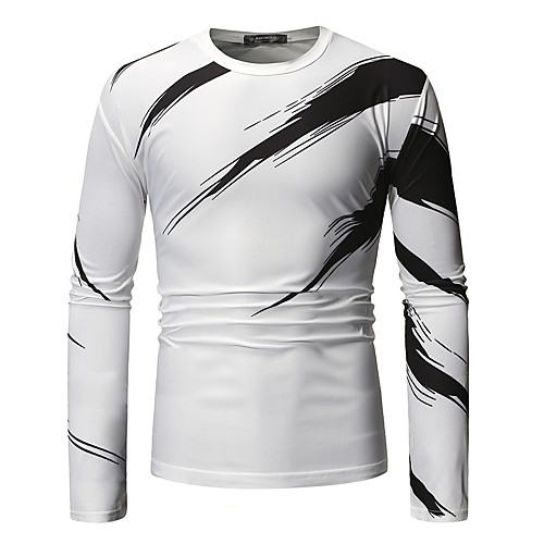 

Men's T shirt Other Prints Striped Long Sleeve Daily Tops White Black