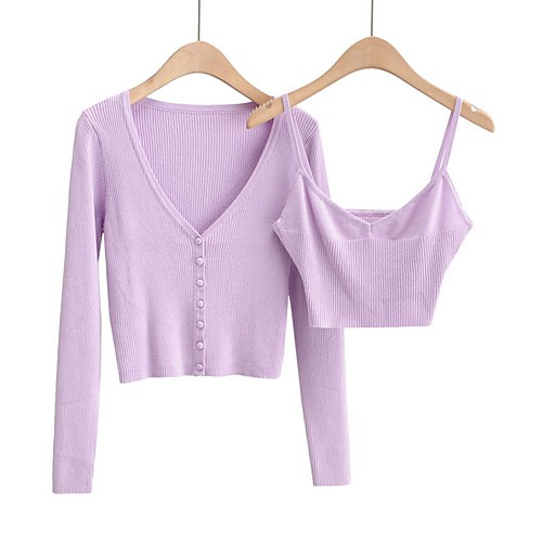 

Women's Basic Solid Color Plain Two Piece Set Sweater Loungewear Tops