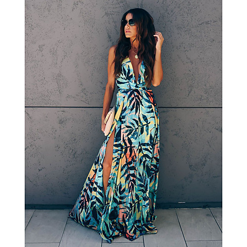 

Women's Sundress Maxi long Dress Rainbow Sleeveless Print Patchwork Print Summer Round Neck Casual 2021 S M L XL XXL