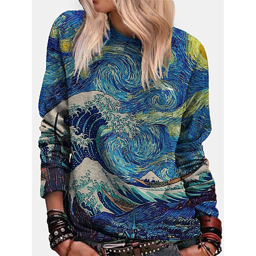 

Women's Pullover Sweatshirt Galaxy Graphic Print Daily Other Prints Basic Casual Hoodies Sweatshirts Blue Purple