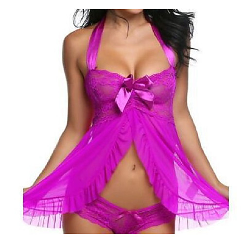 

Women's Lace Bow Sexy Suits Nightwear Solid Colored Wine / Black S M L / Halter Neck