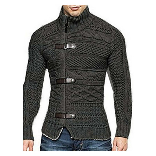 

Men's Knitted Solid Color Pullover Acrylic Fibers Long Sleeve Sweater Cardigans Turtleneck Fall Winter White Black Brown