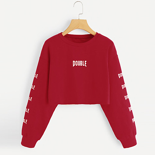 

Women's Hoodie Sweatshirt Graphic Text Letter Crop Top Daily Basic Casual Hoodies Sweatshirts Loose Orange Black Red