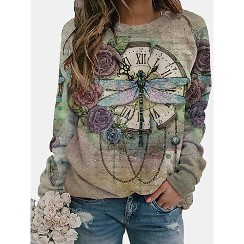 

Women's Pullover Sweatshirt Floral Animal Patterned Graphic Daily Casual Hoodies Sweatshirts Loose Fuchsia Khaki Light Blue