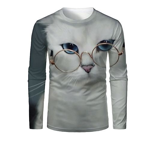 

Men's T shirt 3D Print Graphic 3D Animal Print Long Sleeve Daily Tops Gray