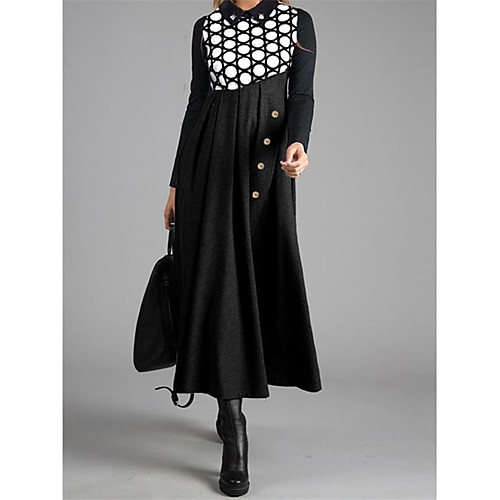 

Women's Shift Dress Maxi long Dress Gray Dusty Blue Black Long Sleeve Print Patchwork Button Print Fall Round Neck Casual Slim 2021 S M L XL XXL 3XL / Mini