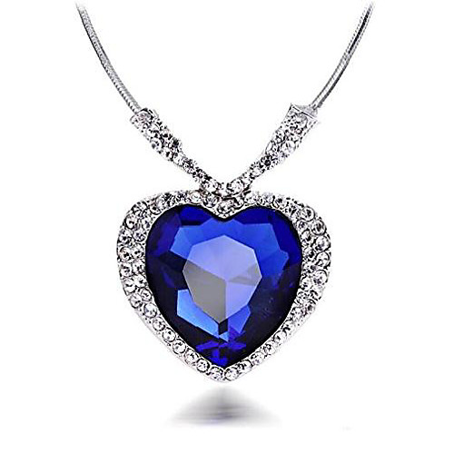 

huge heart sapphire pendant blue crystal necklace