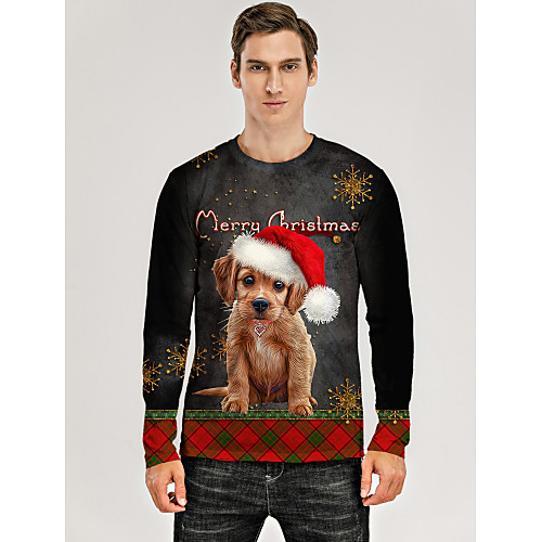

Men's T shirt 3D Print Graphic 3D Animal Print Long Sleeve Christmas Tops Black / Gray