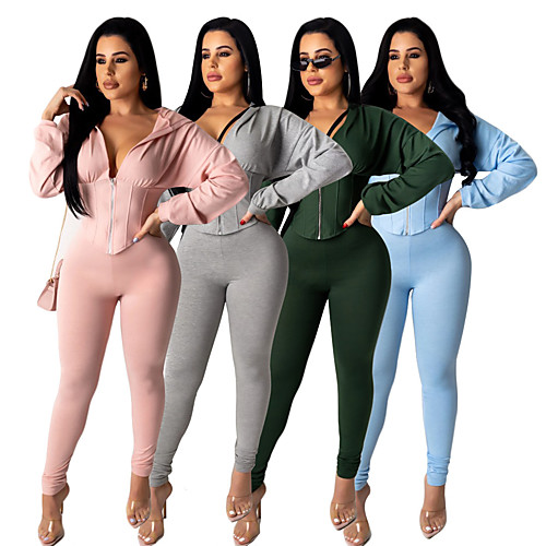 

Women's 2 Piece Full Zip Tracksuit Sweatsuit Casual Athleisure 2pcs Long Sleeve Thermal Warm Breathable Soft Fitness Gym Workout Jogging Training Sportswear Solid Colored Normal Track pants Army