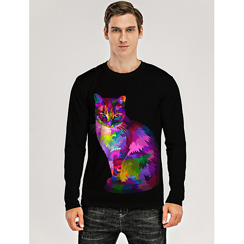 

Men's T shirt 3D Print Graphic 3D Animal Print Long Sleeve Daily Tops Rainbow