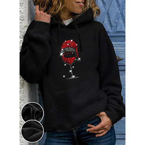 

Women's Pullover Hoodie Sweatshirt Cartoon Graphic Front Pocket Christmas Daily Basic Christmas Hoodies Sweatshirts Black / Fleece Lining