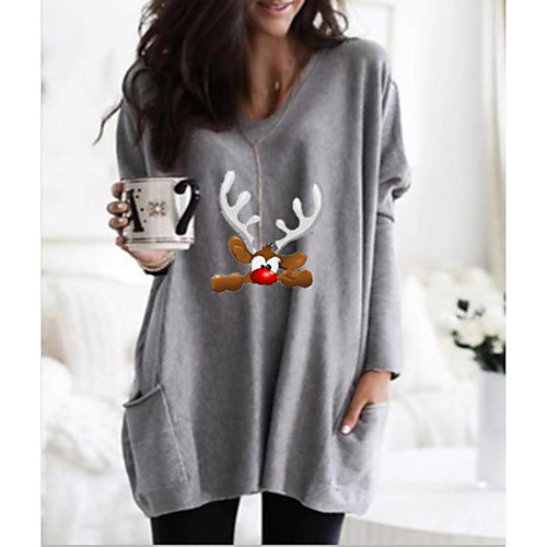 

Women's T Shirt Dress Tee Dress Short Mini Dress Blue Purple Gray Black Long Sleeve Animal Pocket Print Fall Winter Round Neck Casual Christmas Loose 2021 S M L XL XXL 3XL 4XL 5XL