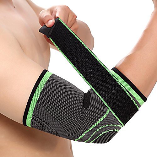 

elbow brace with strap compression support sleeve for pain relief, tennis elbow brace and golfers elbow treatment, workouts - single