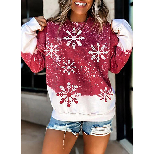 

Women's Hoodie Sweatshirt Graphic Snowflake Christmas Daily Casual Christmas Hoodies Sweatshirts Gray Red