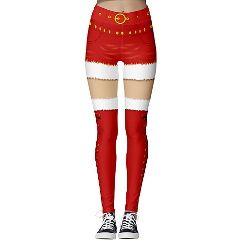 

Women's High Waist Yoga Pants Tights Leggings Tummy Control Butt Lift Christmas Red Spandex Yoga Fitness Gym Workout Winter Sports Activewear Stretchy