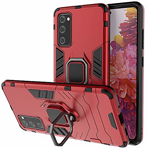 

kickstand case for samsung galaxy s20 fe,heavy duty full body protective samsung s20 fe 5g case with ring,360°rotatable ring hard magnetic case for samsung s20 fe 2020 6.5 inch-red