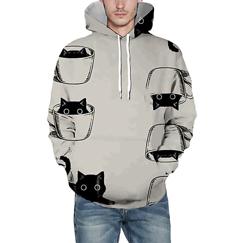 

Men's Pullover Hoodie Sweatshirt Animal Patterned Graphic 3D Front Pocket Hooded Daily 3D Print 3D Print Hoodies Sweatshirts Long Sleeve Light gray