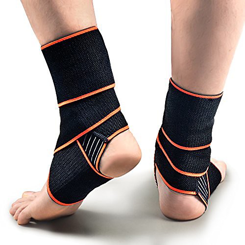 

2 pc ankle brace, adjustable ankle support super elastic and comfortable compression ideal for sports,protects against chronic ankle strain,sprains fatigue men&women (1 pair-orange)