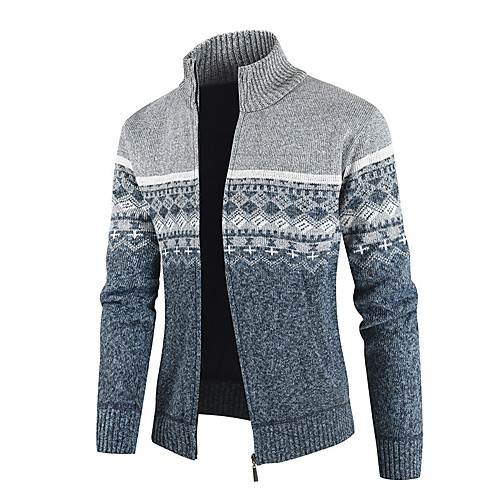 

Men's Zipper Front Knitted Argyle Cardigan Long Sleeve Sweater Cardigans Stand Collar Fall Winter Wine Light gray Dark Gray