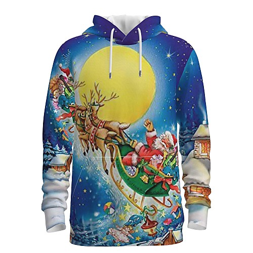 

Men's Pullover Hoodie Sweatshirt Print Graphic 3D Front Pocket Hooded Christmas Daily 3D Print 3D Print Christmas Hoodies Sweatshirts Long Sleeve Blue