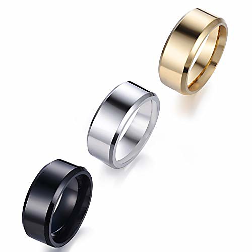 

8mm 3pcs fashion simple unisex stainless steel classic wedding band mirror rings sizes 6-14