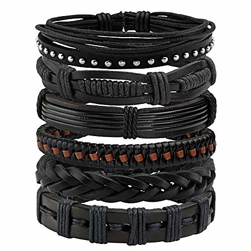 

manfnee 6pcs leather braided bracelet cuff wrap wristband for men women adjustable