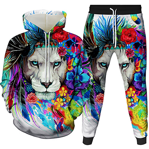 

Women's Men's 3D Hoodies Set Graphic 3D Animal 2 Piece Front Pocket Hooded Daily 3D Print 3D Print Casual Hoodies Sweatshirts Long Sleeve Gray Rainbow Orange