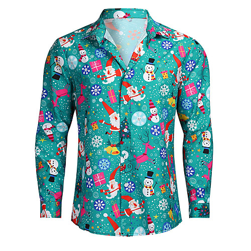 

Men's Shirt Other Prints Graphic Print Long Sleeve Christmas Tops Streetwear Green