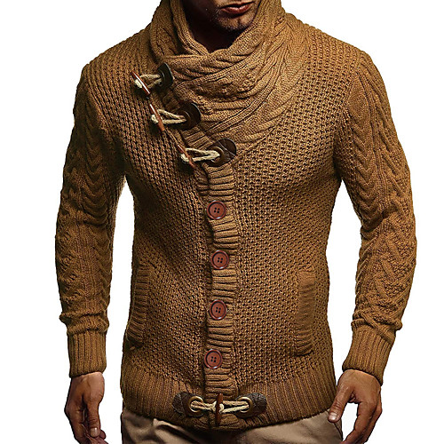 

Men's Vintage Style Cardigan Knitted Button Solid Color Cardigan Sweater Long Sleeve Loose Sweater Cardigans Turtleneck Fall Winter White Black Light gray