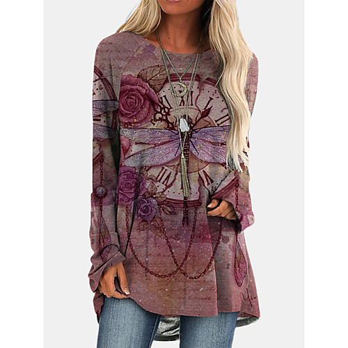 

Women's Shift Dress Knee Length Dress Green Red Long Sleeve Print Animal Print Fall Round Neck Casual Loose 2021 S M L XL XXL 3XL
