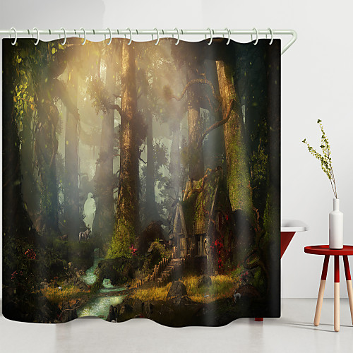 

Forest Creek Lodge Digital Printing Shower Curtain Shower Curtains Hooks Modern Polyester New Design
