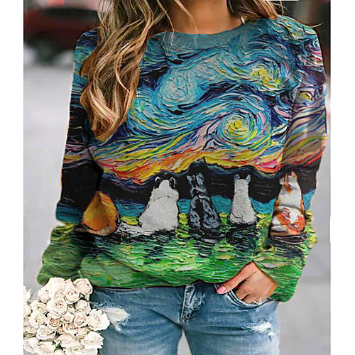 

Women's Plus Size Blouse Shirt Graphic Prints Long Sleeve Print Round Neck Basic Tops Loose Cotton Green