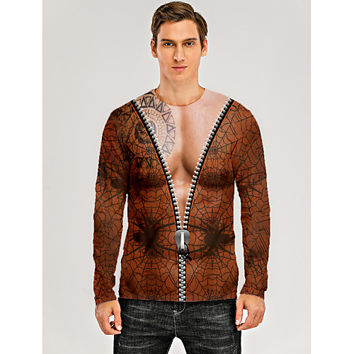 

Men's T shirt 3D Print Graphic 3D Muscle Print Long Sleeve Daily Tops Brown