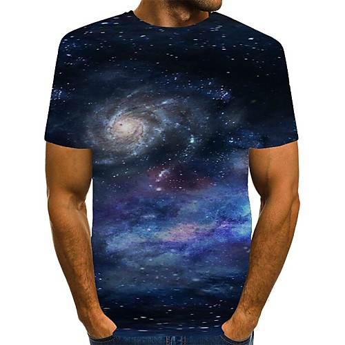 

Men's T shirt Shirt 3D Print Galaxy Graphic Print Short Sleeve Daily Tops Streetwear Round Neck Black