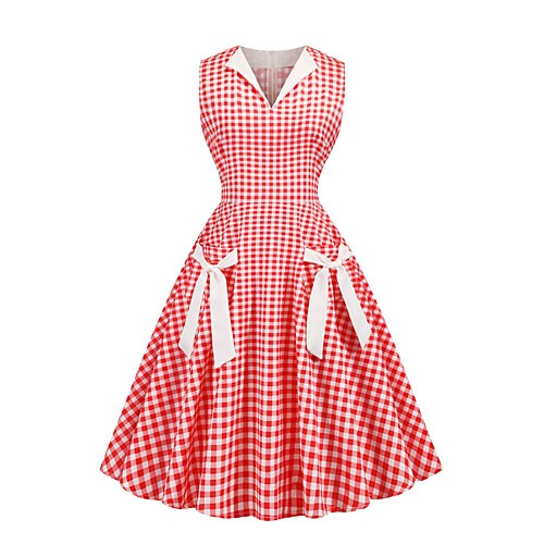 

A-Line Elegant Vintage Party Wear Cocktail Party Dress V Neck Sleeveless Short / Mini Spandex with Bow(s) Pleats 2021
