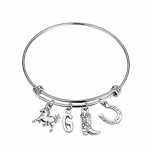 

lucky horse charm bracelet gift for women girls 26 initial charm horse bangle bracelet horse lover gifts (g)