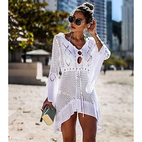 

Women's A Line Dress Short Mini Dress Blue Blushing Pink Green Sky Blue Royal Blue Orange White Black Red Beige Long Sleeve Solid Color Lace up Hollow To Waist Summer Round Neck Hot Sexy Holiday Beach